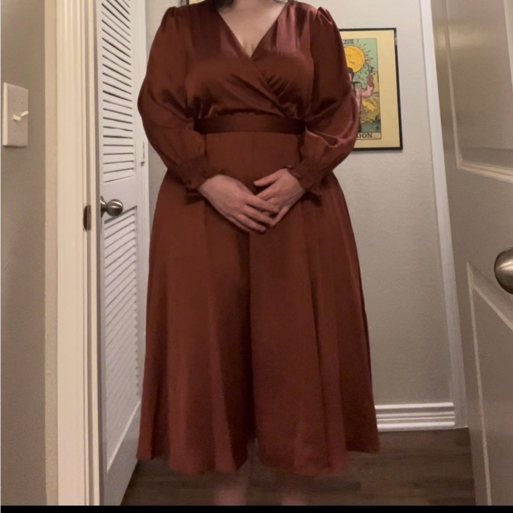 Satin Wrap Midi Dress Size 14